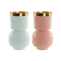 Vaas DKD Home Decor Groen Gouden Koraal Ijzer Coating 18 x 18 x 31 cm (2 Stuks)