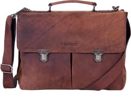 DSTRCT Wall Street A4 Laptoptas - 15,4 inch - 100% Echt Nappa Leer - Bruin