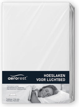 AeroRest hoeslaken luchtbed | Twijfelaar hoeslaken voor luchtbed | Jersey | 100% katoen | Wit | 137 x 203-210 cm