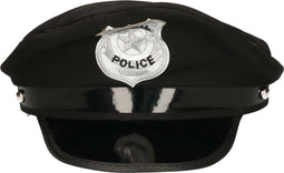 Atosa Carnaval verkleed Politie agent hoedje - zwart/zilver - voor volwassenen - Politie thema