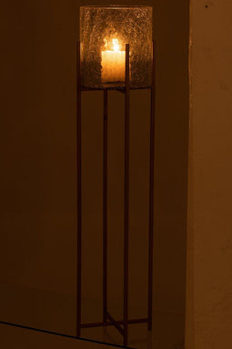 J-Line Windlicht Sofia Craquele Glas/Stainless Steel Goud Large