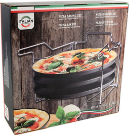 Merkloos Pizzaplaat - Bakset met 3 Bakplaten ø 29 cm - Voor 3 Pizza's tegelijk - Zwart (3 stuks)