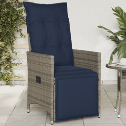 Tuinstoel verstelbaar met kussens poly rattan grijs