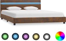 vidaXL - Bedframe - met - LED - stof - bruin - 140x200 - cm