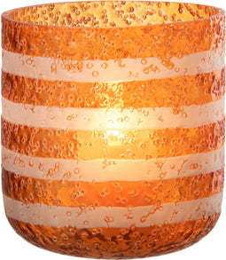 J-Line windlicht Strepen - glas - oranje/wit - large
