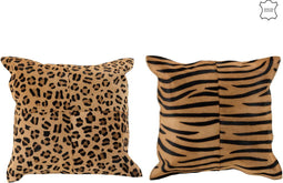 J-Line kussen Dierenprint - leer - mix - 2 stuks