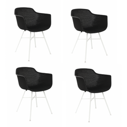 INDY KICK - Tuinstoelen - Set van 4 - Kunststof kuip - Gecoat metalen frame - Zwart - Wit (set van 4)