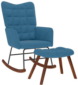 vidaXL - Schommelstoel - met - krukje - fluweel - blauw