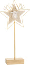 J-Line kerstdecoratie Rendier/Ster op voet - hout - goud/wit - small - LED lichtjes