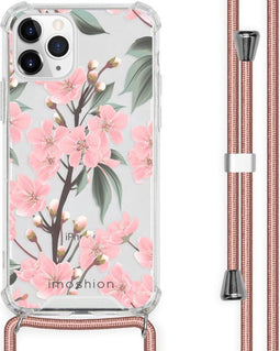 iMoshion iPhone 11 Pro - Hoesje met Koord - Verstelbaar Koord - Groen / Roze / Cherry Blossom