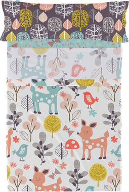 Set beddengoed HappyFriday Moshi Moshi Woodland Multicolour Bed van 105 2 Onderdelen
