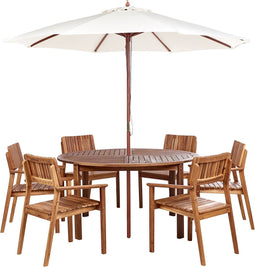 AGELLO/TOLVE - Tuinset voor 6 met parasol - Lichthout - Acaciahout