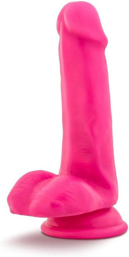Blush - Neon dildo met scrotum 15 cm dual density - Roze