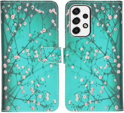 iMoshion Hoesje Geschikt voor Samsung Galaxy A53 Hoesje Met Pasjeshouder - iMoshion Design Softcase Bookcase - Blauw / Blossom