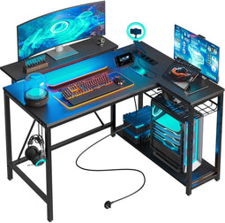 Five Stars® L-Vormig Game Bureau - Gaming Desk met RGB LED verlichting - 107x80x76 cm - Zwart Carbon