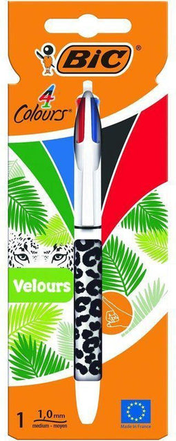Bic Colours Velours 4-kleurenbalpen, medium, klassieke inktkleuren, verschillende motieven, op blister