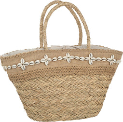 J-Line strandtas Schelpen - jute/zeegras - naturel