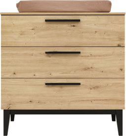 ToiToiKids Xem commode met 3 laden - Mat Zwart/Eiken