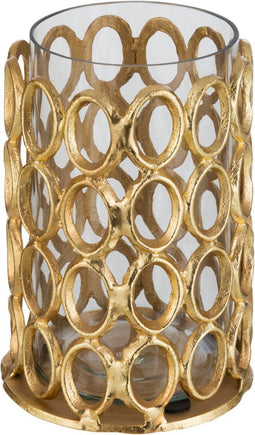 J-Line windlicht Rond Ringen - aluminium - goud - medium