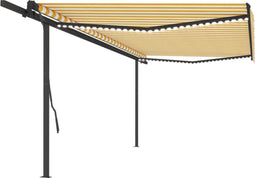 vidaXL - Luifel - handmatig - uittrekbaar - met - LED - 5x3,5 - m - geel - en - wit