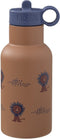 Fresk Thermosfles - 350 ml - RVS Waterfles - Lekvrije Drinkfles voor Kinderen - Koude en Warme Dranken - BPA-vrij - Onbreekbaar - Inclusief 2 Doppen - Thermosbeker - Drinkbeker - Bruin - Lion