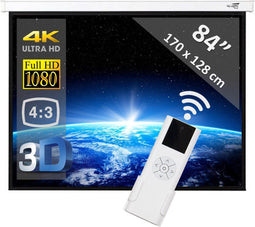 Top-Vision Elektrisch Projectiescherm 84" - 4:3 - Afstandsbediening - Wit