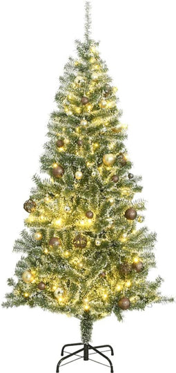 vidaXL - Kunstkerstboom - met - 300 - LED's - kerstballen - en - sneeuw - 180 - cm