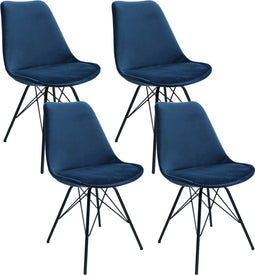Kick kuipstoel Velvet donkerblauw - zwart frame - set van 4