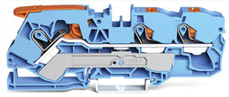 Wago 3-draads doorgangsklemmenblok met hendel en drukknop 10 mm², blauw