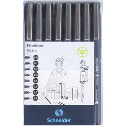 Schneider - fineliner Pictus, etui van 8 stuks, zwart