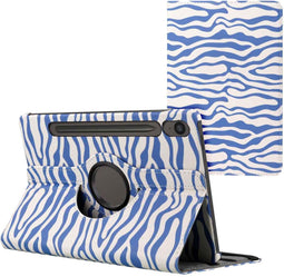 imoshion Tablet Hoes - Geschikt voor Samsung Galaxy Tab S9 11.0 inch FE / Galaxy Tab S10 FE - 360° Draaibare Design Bookcase 2.0 - White Blue Stripes