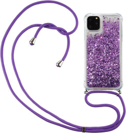 Lunso Geschikt voor iPhone 12 Pro Max - Backcover hoes met koord - Glitter Paars