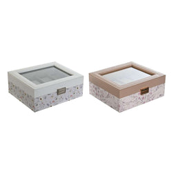 Horlogedoos DKD Home Decor Blauw Licht Roze Kristal 22,5 x 19,5 x 9,5 cm (2 Stuks)