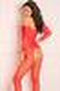 Openkruis bodystocking met ingeweven kantpatroon - Rood