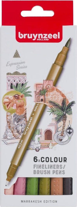 Fineliner Brush pen Bruynzeel Creatives Marrakesh set 6 kleuren