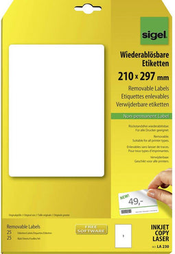 etiket Sigel afneembaar 210x297mm wit doos à 25 vel 1 etiket per vel