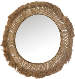 J-Line spiegel Rond Gevlochten - glas - naturel - large - Ø 90 cm