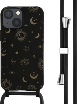 iMoshion Hoesje Geschikt voor iPhone 13 Mini Hoesje Met Koord - iMoshion Siliconen design hoesje met koord - Zwart / Sky Black