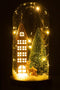J-Line decoratie Stolp Huis Kerst - glas/hout - bruin/groen - large - LED lichtjes
