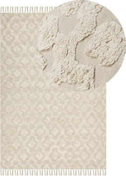 AKSARAY - Laagpolig vloerkleed - Beige - 140 x 200 cm - Katoen