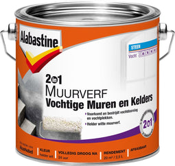 Alabastine 2 in 1 Vochtige Muren en Kelders Muurverf - Helder wit - 2,5 liter
