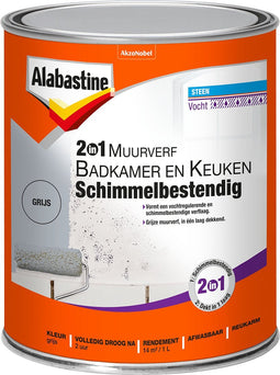 Alabastine muurverf badkamer en keuken schimmelbestendig - grijs - 1 liter