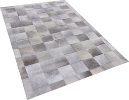 ALACAM - Patchwork vloerkleed - Lichtgrijs - 140 x 200 cm - Koeienhuid leer