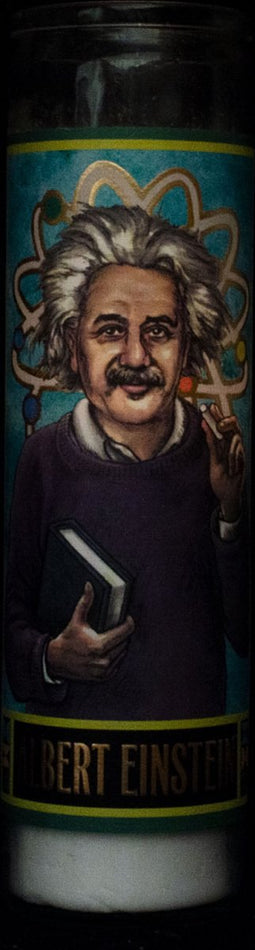 Albert Einstein Secular Saint Candle - 8.5 Inch Glass Prayer Votive - 0814229029335