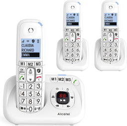 Alcatel XL785 trio dect draadloos huistelefoon voor de vaste lijn met antwoordapparaat, verlicht display en grote toetsen, 3 handsets