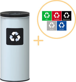 Alda Eco Nord White Bin, Prullenbak - 45L - Wit/Zwart - Afvalscheiding Prullenbakken - Gemakkelijk Afval Scheiden – Recyclen - Afvalemmer - Vuilnisbak voor huishouden en kantoor - Afvalbakken - Inclusief 5-delige Stickerset
