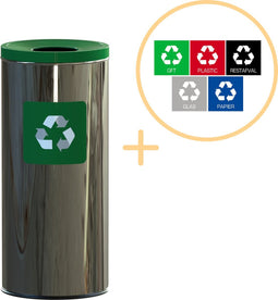 Alda Eco Prestige Bin, Prullenbak - 45L - RVS Groen - Afvalscheiding Prullenbakken - Gemakkelijk Afval Scheiden – Recyclen - Afvalemmer - Vuilnisbak voor huishouden en kantoor - Afvalbakken - Inclusief 5-delige Stickerset