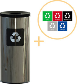 Alda Eco Prestige Bin, Prullenbak - 45L - RVS Zwart - Afvalscheiding Prullenbakken - Gemakkelijk Afval Scheiden – Recyclen - Afvalemmer - Vuilnisbak voor huishouden en kantoor - Afvalbakken - Inclusief 5-delige Stickerset
