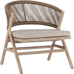 Alice lage fauteuil aged teak finish/camel incl. kussen light grey