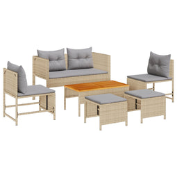 vidaXL - 6-delige - ligbed - set - met - kussens - - - Beige - Poly - Rattan